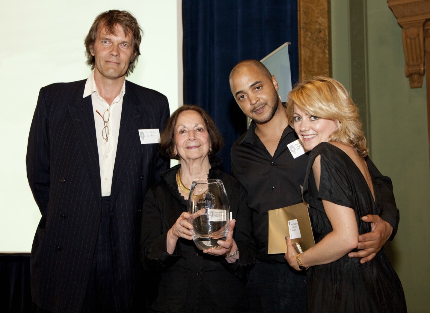 Keo Films receiving the Food Broadcast of the Year Award from Claudia Roden. From left to right: Zam Baring, Claudia Roden, Trevor Lopez de Vergara and Ella Cosby